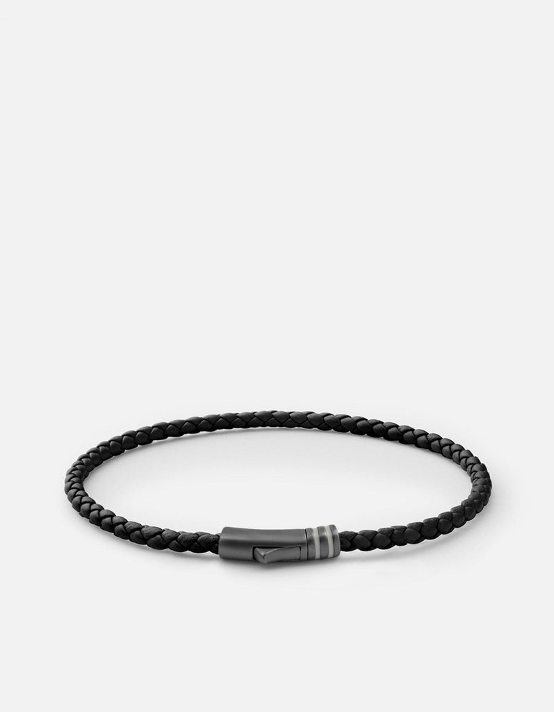 Miansai Bracelets Juno Leather Bracelet, Matte Black Rhodium Solid Black / S