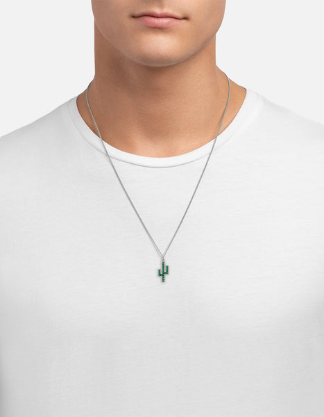 Leather necklace for men with sterling silver cactus pendant - JoyElly