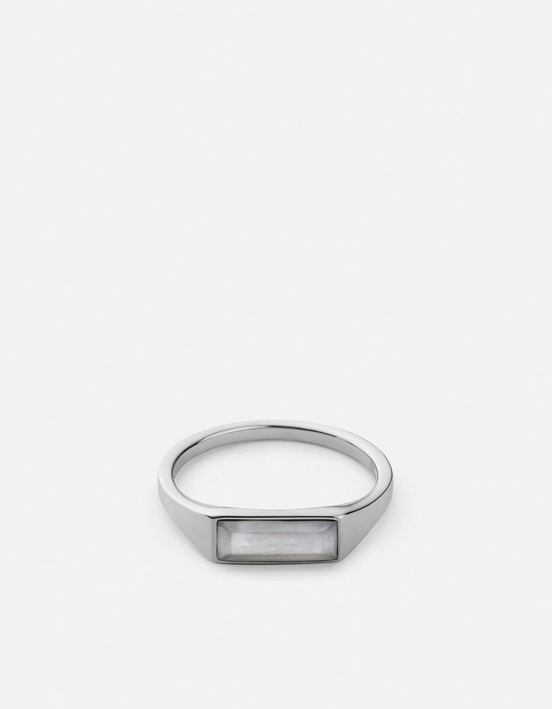 Miansai Rings Thin Lennox Chalcedony Ring, Sterling Silver Moonstone / 12