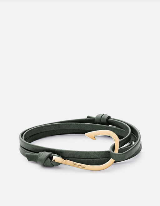 Miansai Hooks/Anchors Hook Leather, Gold Hunter Green / Gold Plated / Monogram: No