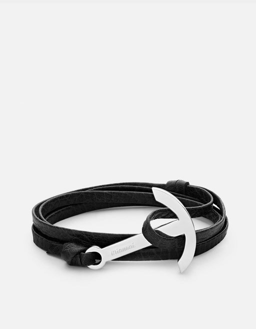 Miansai Hooks/Anchors Modern Anchor on Leather Bracelet, Polished Silver Asphalt / O/S