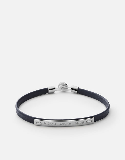 Miansai Bracelets Nexus ID Leather Bracelet, Matte Silver Navy Blue / M / Monogram: Yes