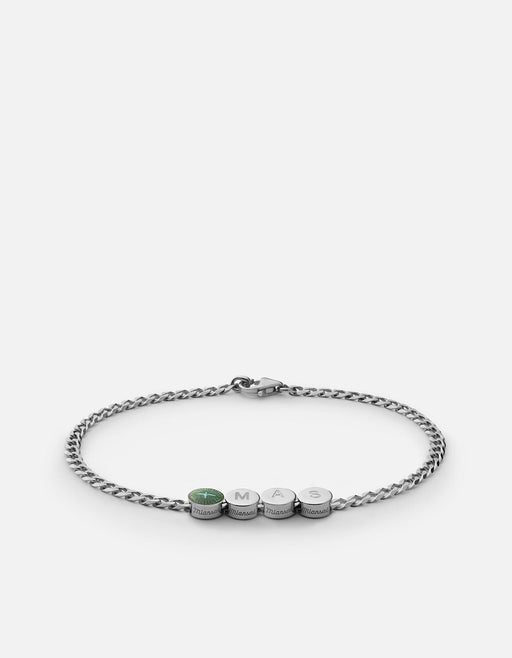 Miansai Bracelets Dove Type Chain Bracelet, Sterling Silver 3 Letters / Teal / M / Monogram: Yes