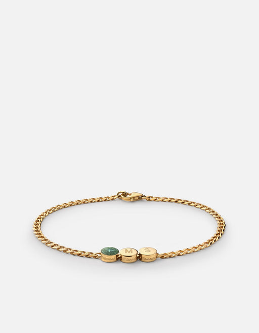 Miansai Bracelets Dove Type Chain Bracelet, Gold Vermeil 2 Letters / Teal / S / Monogram: Yes