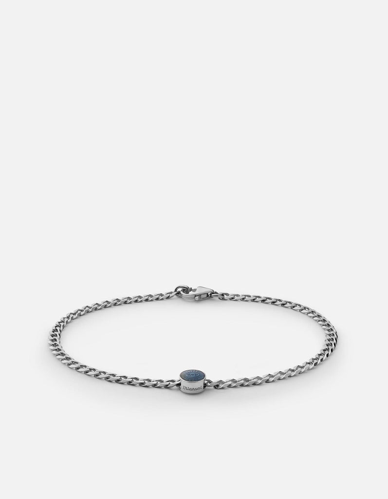Miansai Bracelets Eye of Time Type Chain Bracelet, Sterling Silver/Blue No Letter / Blue / M / Monogram: No