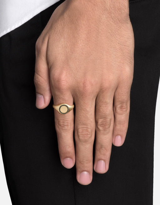 Miansai Rings Halo Signet Ring, 14k Matte Gold/Black Diamonds