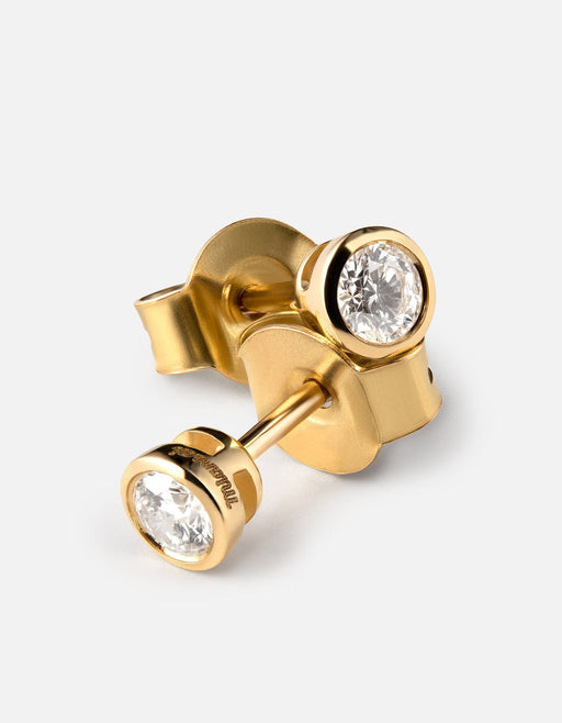 Miansai Earrings Solitaire Studs, 14k Gold Pavé Polished Gold/Pave / Pair