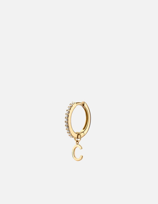 Miansai Earrings Alpha Huggie Earring, 14k Gold Pavé C - Polished Gold w/ Pave / Single