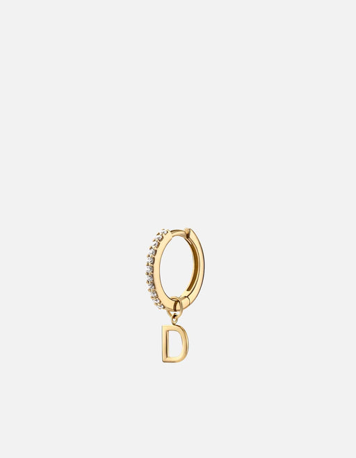 Miansai Earrings Alpha Huggie Earring, 14k Gold Pavé D - Polished Gold w/ Pave / Single