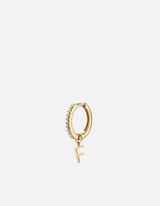 Miansai Earrings Alpha Huggie Earring, 14k Gold Pavé F - Polished Gold w/ Pave / Single