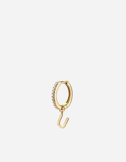 Miansai Earrings Alpha Huggie Earring, 14k Gold Pavé U - Polished Gold w/ Pave / Single