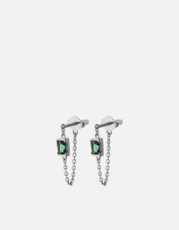 Miansai Earrings Thin Valor Quartz Chain Earrings, Sterling Silver Green / Pair