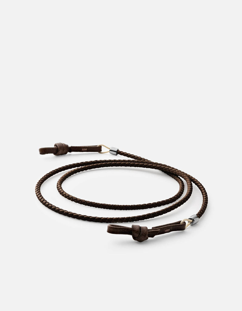 Miansai Dry Goods Nexus Braided Leather Sunglass Cord, Sterling Silver Brown/Cafecito / O/S