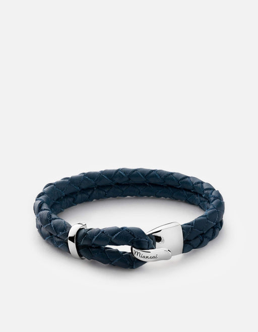 Miansai Bracelets Beacon Leather, Sterling Silver Navy Blue / M / Monogram: No