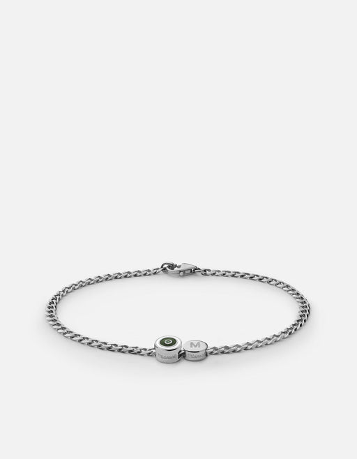 Miansai Bracelets Opus Chalcedony Type Chain Bracelet, Sterling Silver 1 Letter / Green / S / Monogram: Yes