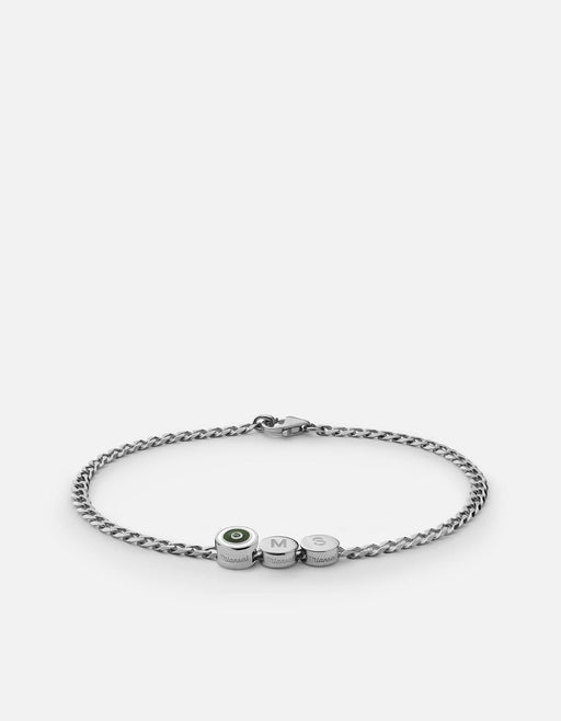 Miansai Bracelets Opus Chalcedony Type Chain Bracelet, Sterling Silver 2 Letters / Green / S / Monogram: Yes