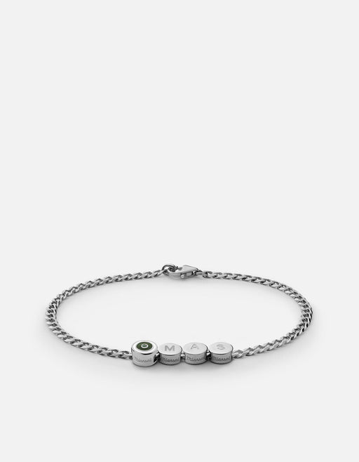 Miansai Bracelets Opus Chalcedony Type Chain Bracelet, Sterling Silver 3 Letters / Green / S / Monogram: Yes