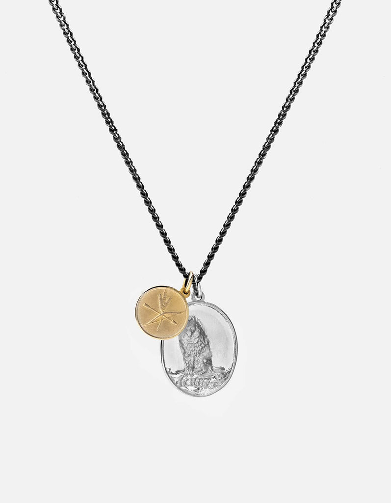 Miansai Necklaces Wolf Pendant Necklace, Sterling Silver/Gold Oxidized / 24 in. / Monogram: No