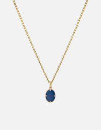 Miansai Portal pendant necklace in gold vermeil with a blue enamel oval porthole pendant on a fine chain