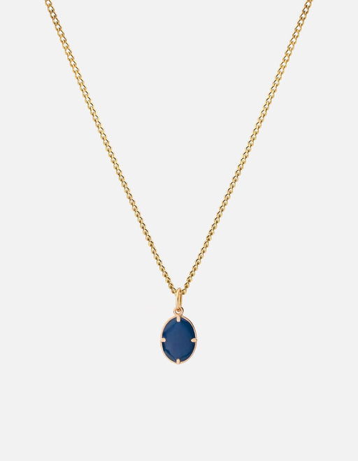 Miansai Portal pendant necklace in gold vermeil with a round blue enamel porthole pendant on a fine chain