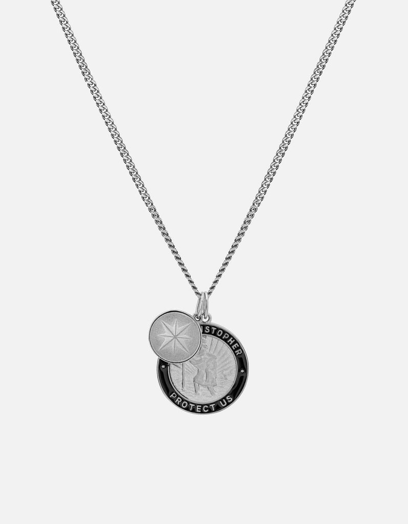 Miansai Necklaces Saint Christopher Surf Necklace, Sterling Silver/Black Black / 24 in. / Monogram: No