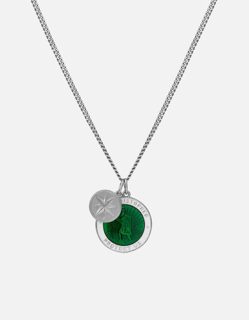 Miansai Necklaces Saint Christopher Surf Necklace, Sterling Silver/Emerald Green Emerald Green/White / 24 in. / Monogram: no