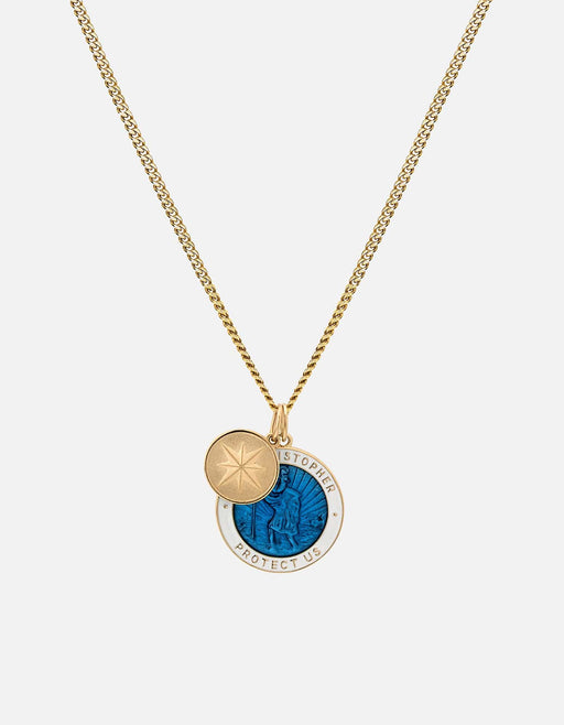 Miansai Necklaces Saint Christopher Surf Necklace, Gold/Caribbean Blue/White Gold Vermeil/Caribbean Blue/White / 24 in. / Monogram: No