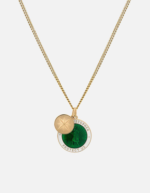 Miansai Necklaces Saint Christopher Surf Necklace, Gold/Emerald Green/White Gold Vermeil/Emerald Green/White / 24 in. / Monogram: No