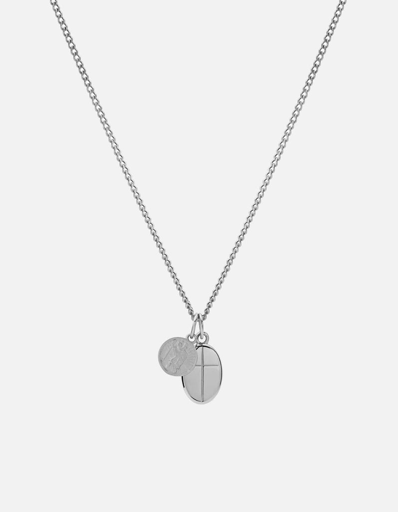 Miansai Necklaces Croix + Mini St Christopher Necklace, Sterling Silver Polished Silver / 24 in. / Monogram: No
