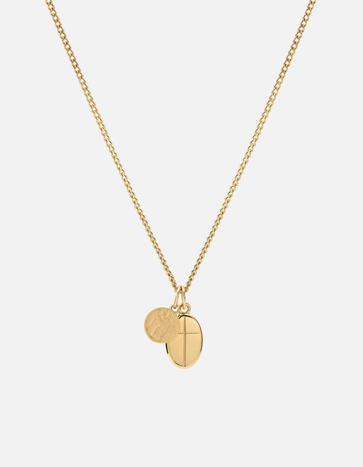 Miansai Necklaces Croix + Mini St Christopher Necklace, Gold Vermeil Polished Gold / 24 in. / Monogram: No
