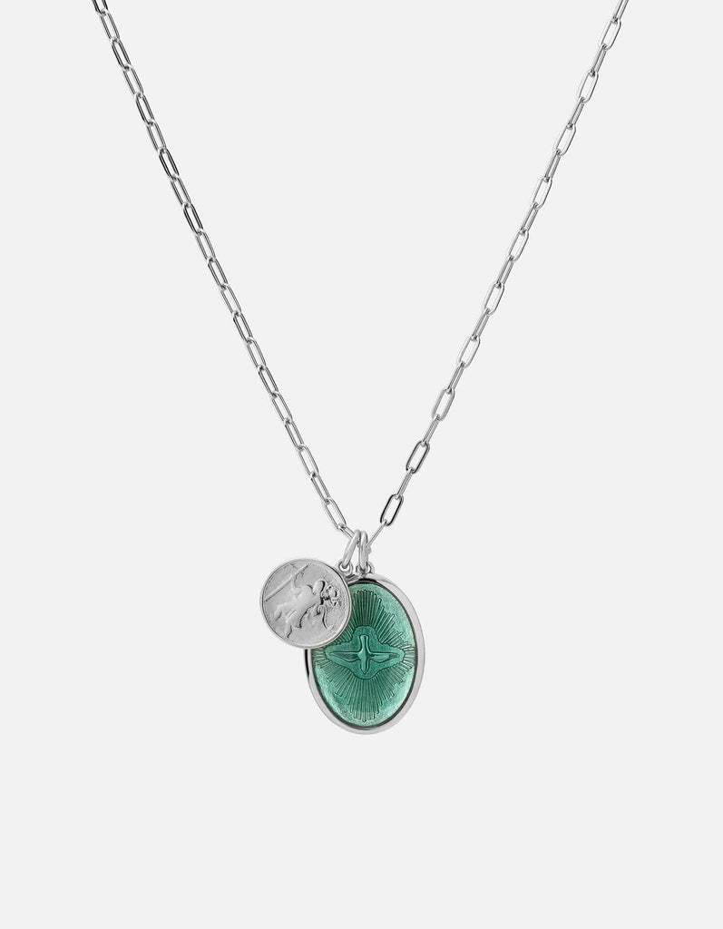 Miansai Necklaces Mini Dove Cable Chain Necklace, Sterling Silver/Teal Teal / 24 in. / Monogram: No