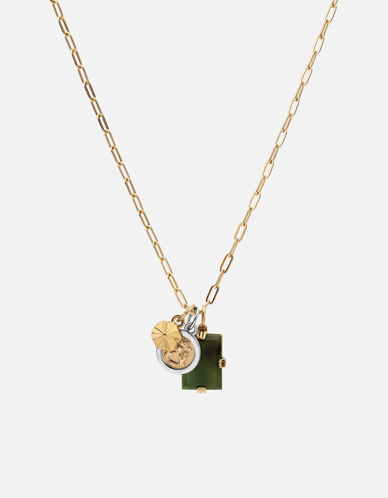 Miansai Necklaces Lennox Trilogy Cable Chain Necklace, Sterling Silver/Gold Vermeil/Jasper Green Green / 18 in. / Monogram: No