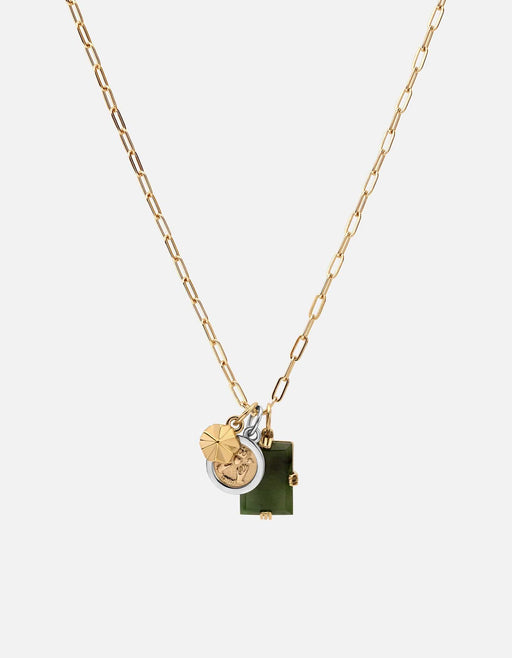Miansai Necklaces Lennox Trilogy Cable Chain Necklace, Sterling Silver/Gold Vermeil/Jasper Green Green / 18 in. / Monogram: No