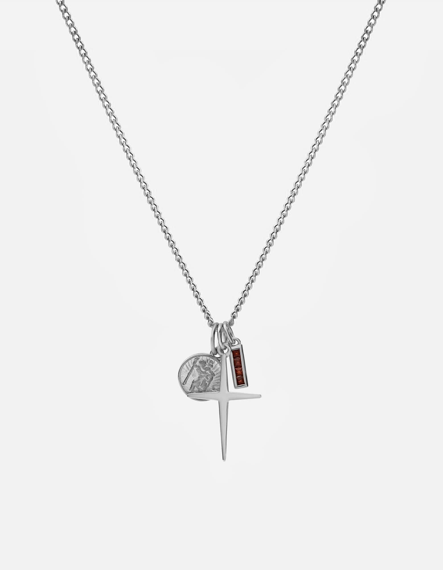 Aegis Trilogy Garnet Pendant Necklace, Sterling Silver | Men's ...