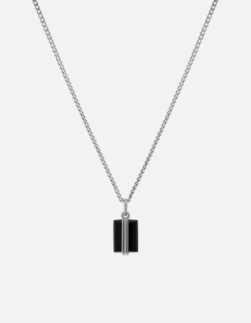 Miansai Paolo necklace in sterling silver with a rectangular black onyx pendant and polished center bar on a fine chain