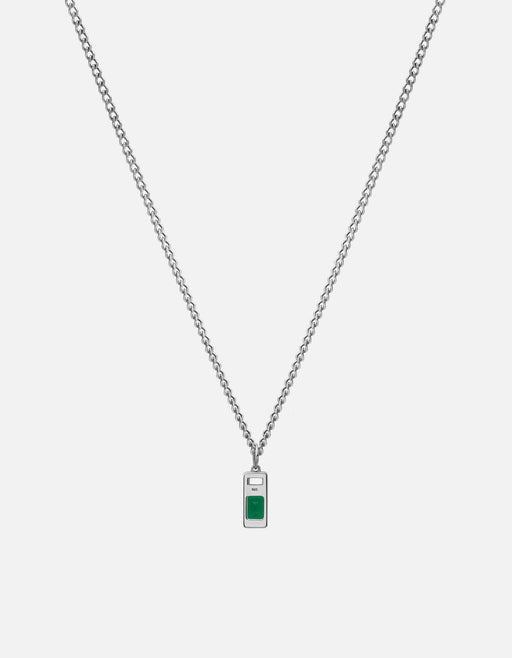 Miansai Everett pendant necklace in sterling silver with stacked green agate and white sapphire in a slim rectangular pendant