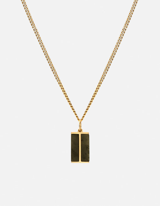 Miansai Duo Jasper pendant necklace in gold vermeil with a split rectangular green jasper pendant and natural marbling