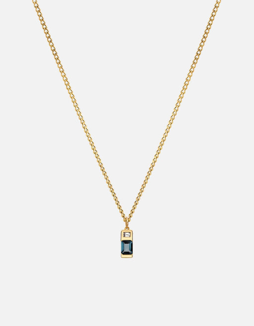 Miansai Everett pendant necklace in gold vermeil with a baguette white sapphire above an emerald-cut London blue topaz
