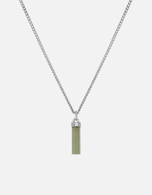 Miansai Remi pendant necklace in sterling silver with a cylindrical green aventurine stone and faceted silver cap