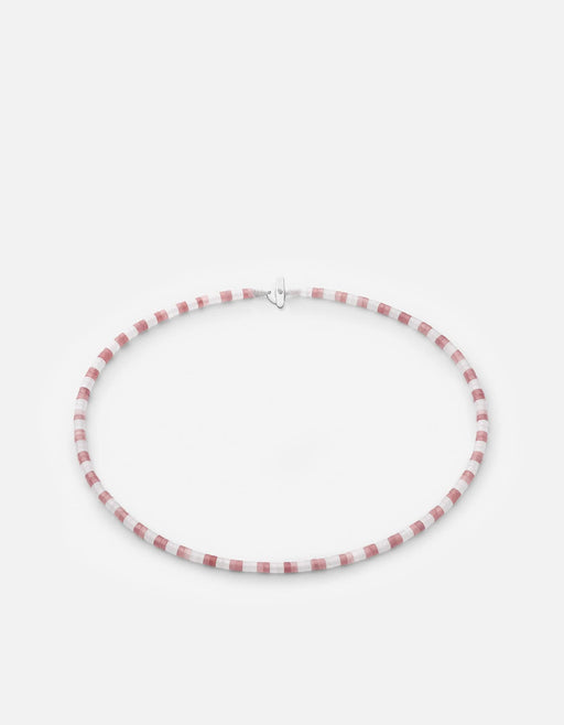 Miansai Kai choker with alternating blush pink and white rhodochrosite beads and a flat sterling silver T-bar clasp