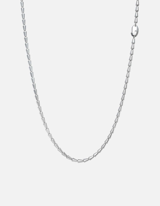 Miansai Elara chain necklace in polished sterling silver with tapered alternating links and a visible clasp laid flat