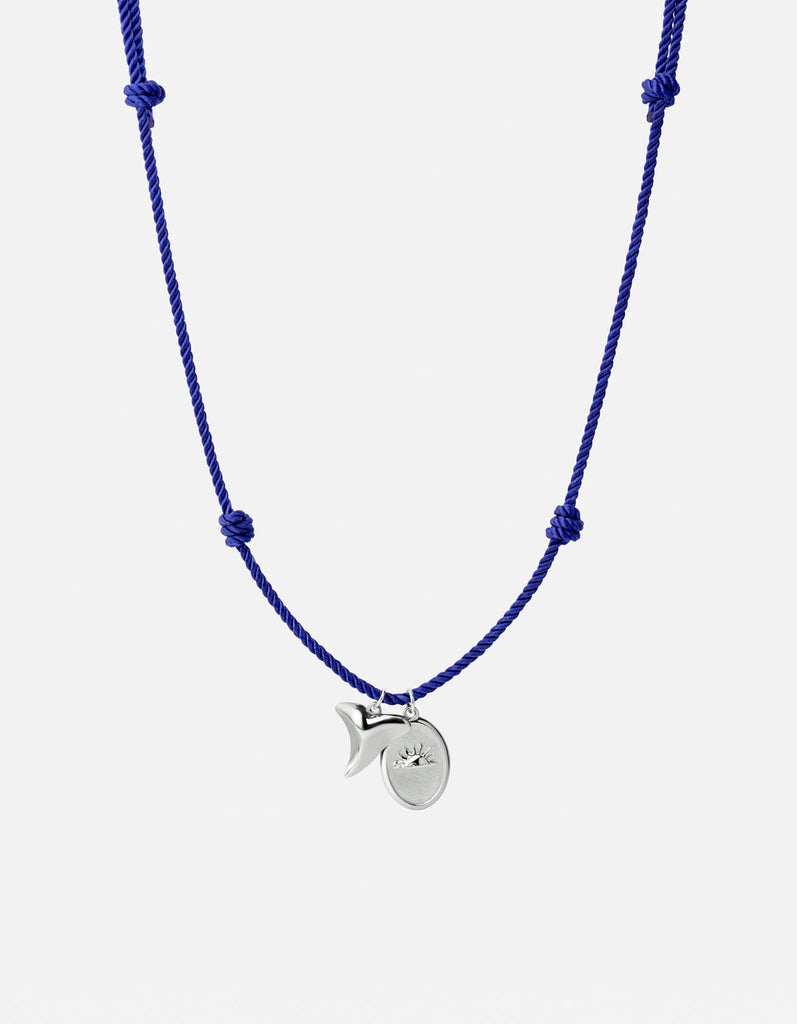 Shark Tooth Rope Necklace, Sterling Silver / Navy Blue