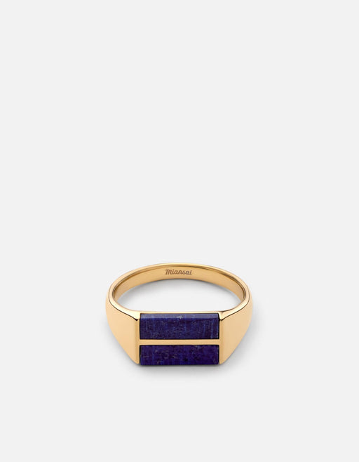 Miansai Duo Lapis ring in gold vermeil with two parallel deep blue lapis bars separated by a thin gold line
