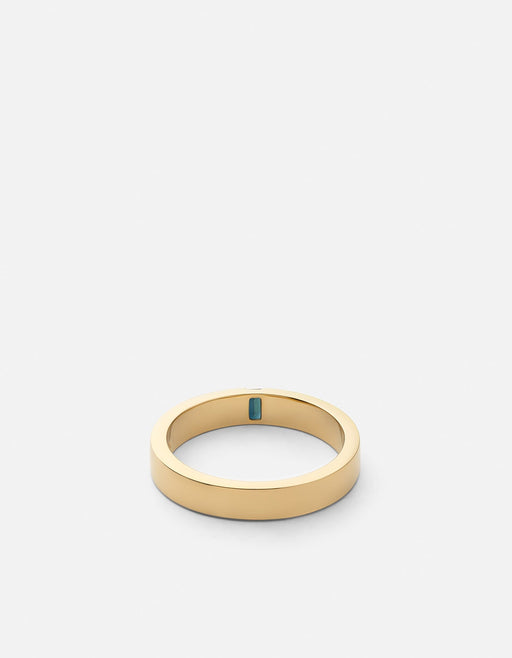 Miansai gold vermeil band ring with a single upright blue sapphire baguette set flush at the front