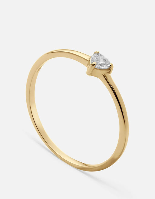 Miansai Adora Heart Ring in gold vermeil with a small heart-cut sapphire set low at the front of a smooth polished band