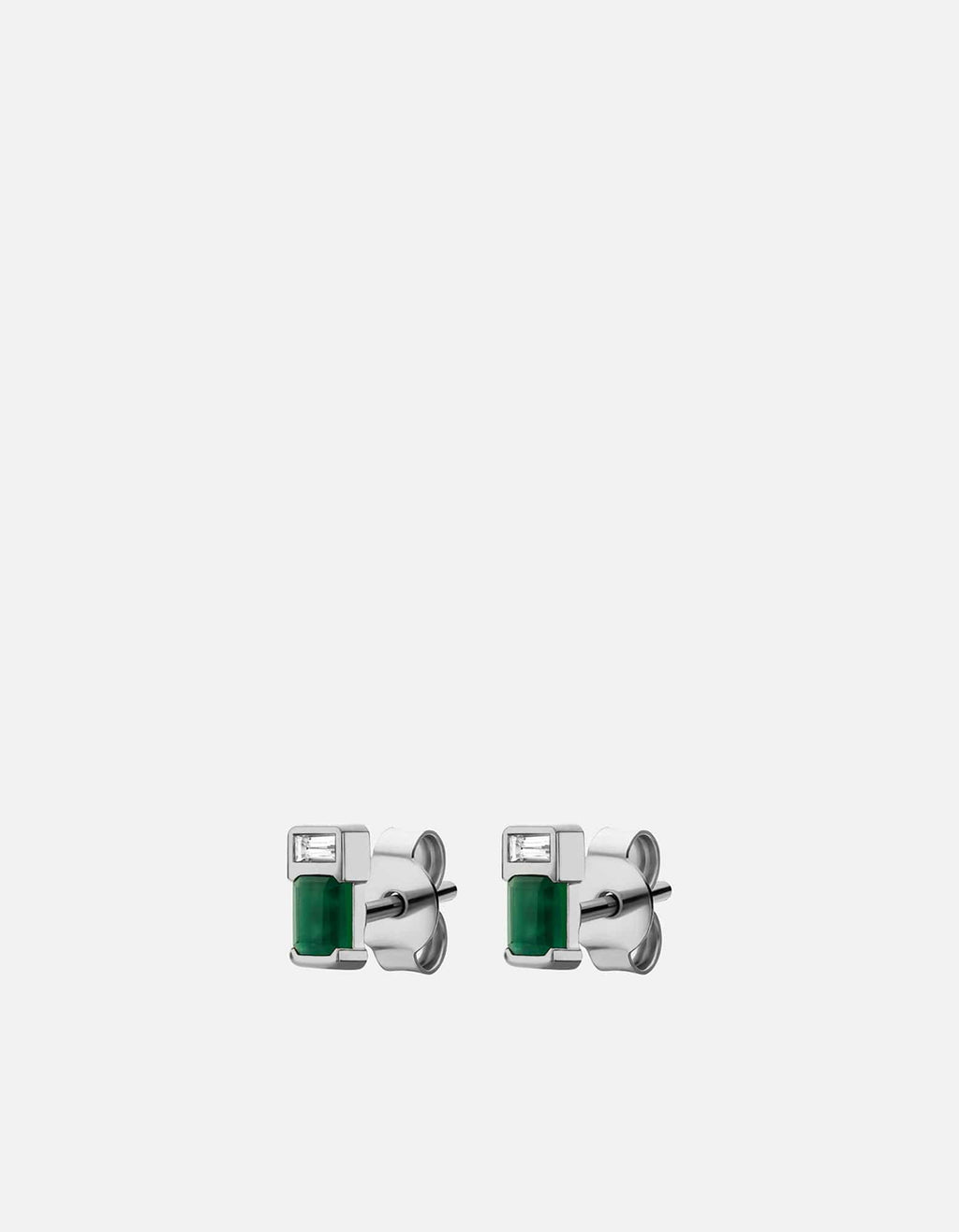 Miansai Earrings Everett Agate Stud Earrings, Sterling Silver/Baguette Sapphire Green / Pair