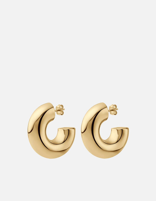 Miansai Elani hoop earrings in polished gold vermeil with smooth tubular forms and rounded open silhouettes