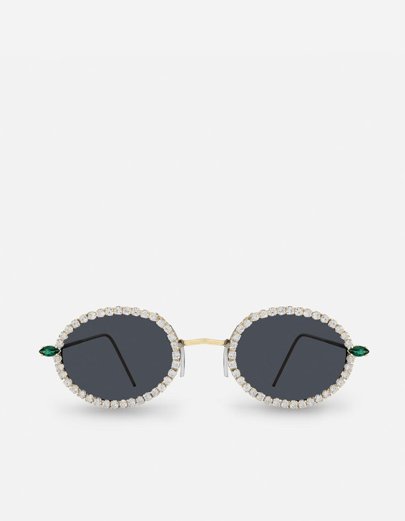 Miansai Sunglasses Jules Oval-Frame Sunglasses, Gold Vermeil/Diamonds & Emeralds White/Green / O/S