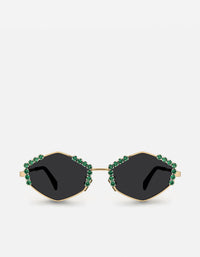 Miansai Sunglasses Astor Hexagon-Frame Sunglasses, Sterling Silver/Emeralds Green / O/S