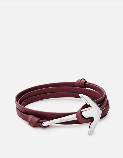 Miansai Hooks/Anchors Anchor Leather, Silver Burgundy / Stainless Steel / Monogram: No